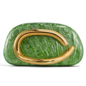 Womens Marble Box Clutch Acrylic Evening Bag with Cahin Green Gold Holiday Party